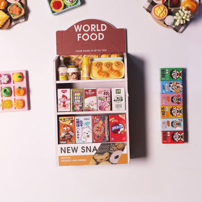 World Food  Shelf + 50 Random Mini Snack Models